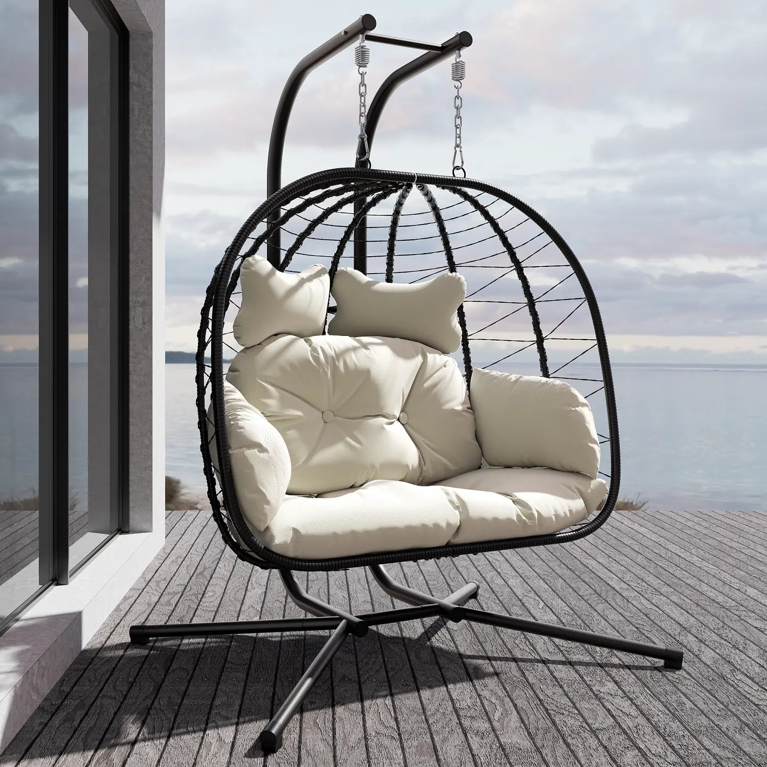 Double Hanging Egg Chair with Cushion,Capacity 700lbs