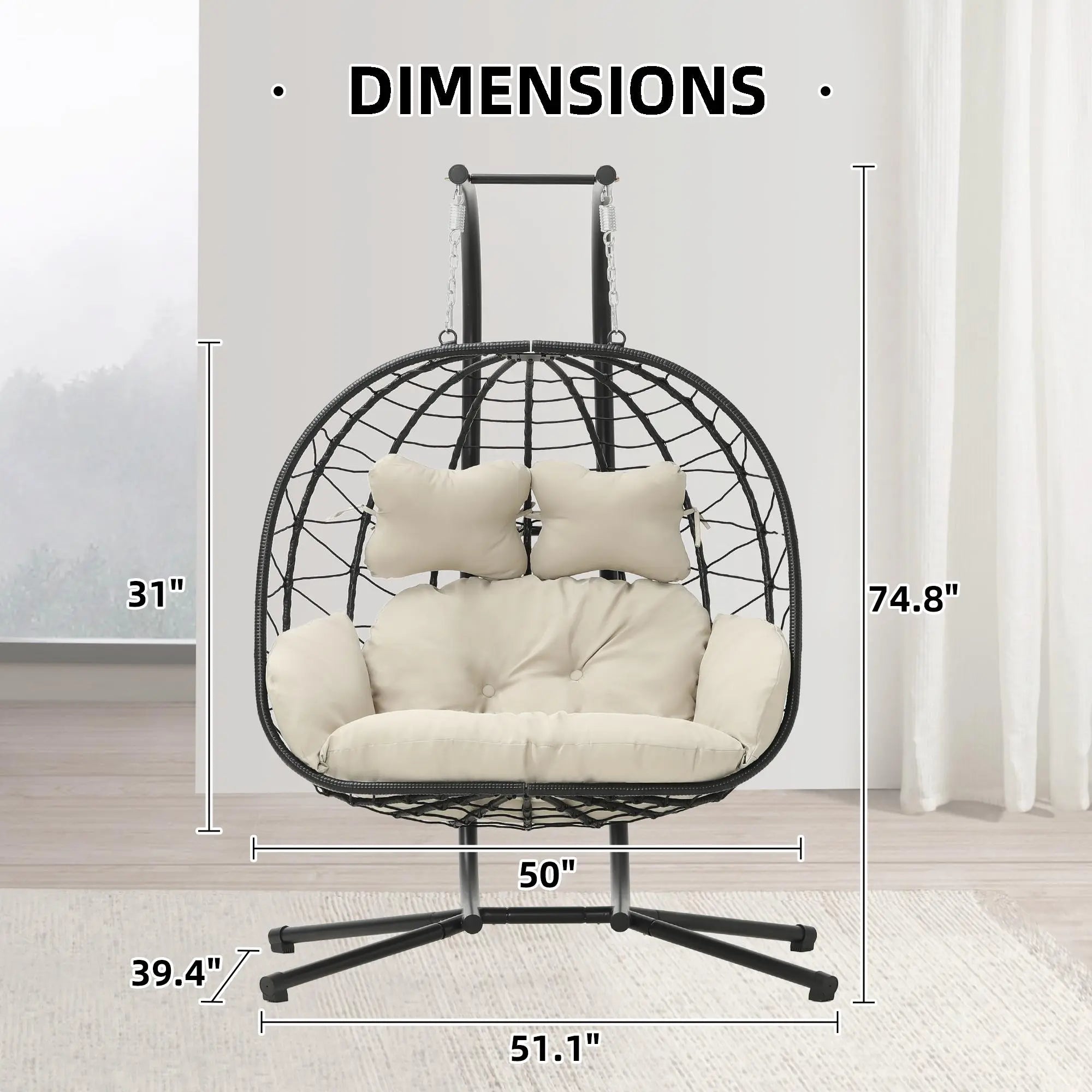 Double Hanging Egg Chair with Cushion,Capacity 700lbs