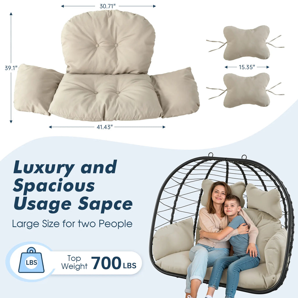 Double Hanging Egg Chair with Cushion,Capacity 700lbs
