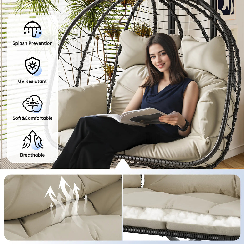 Double Hanging Egg Chair with Cushion,Capacity 700lbs