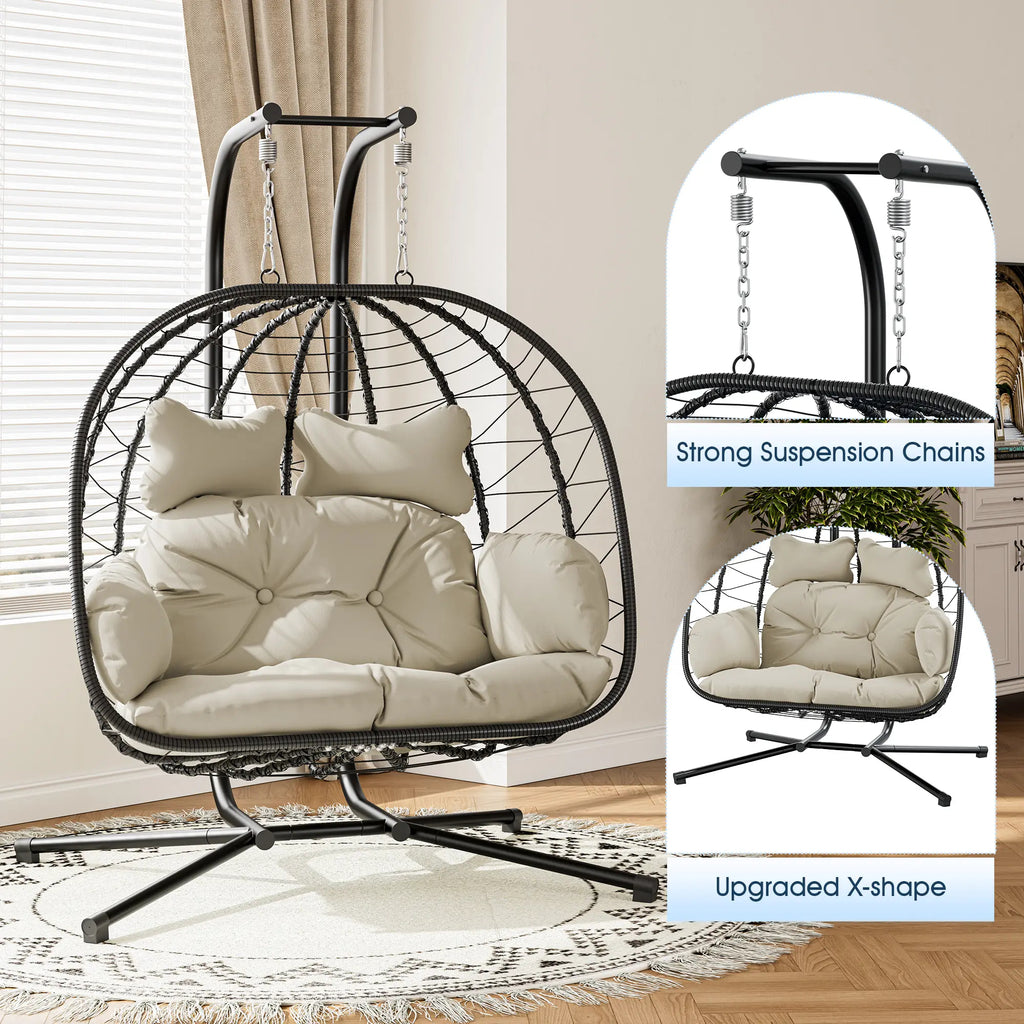 Double Hanging Egg Chair with Cushion,Capacity 700lbs
