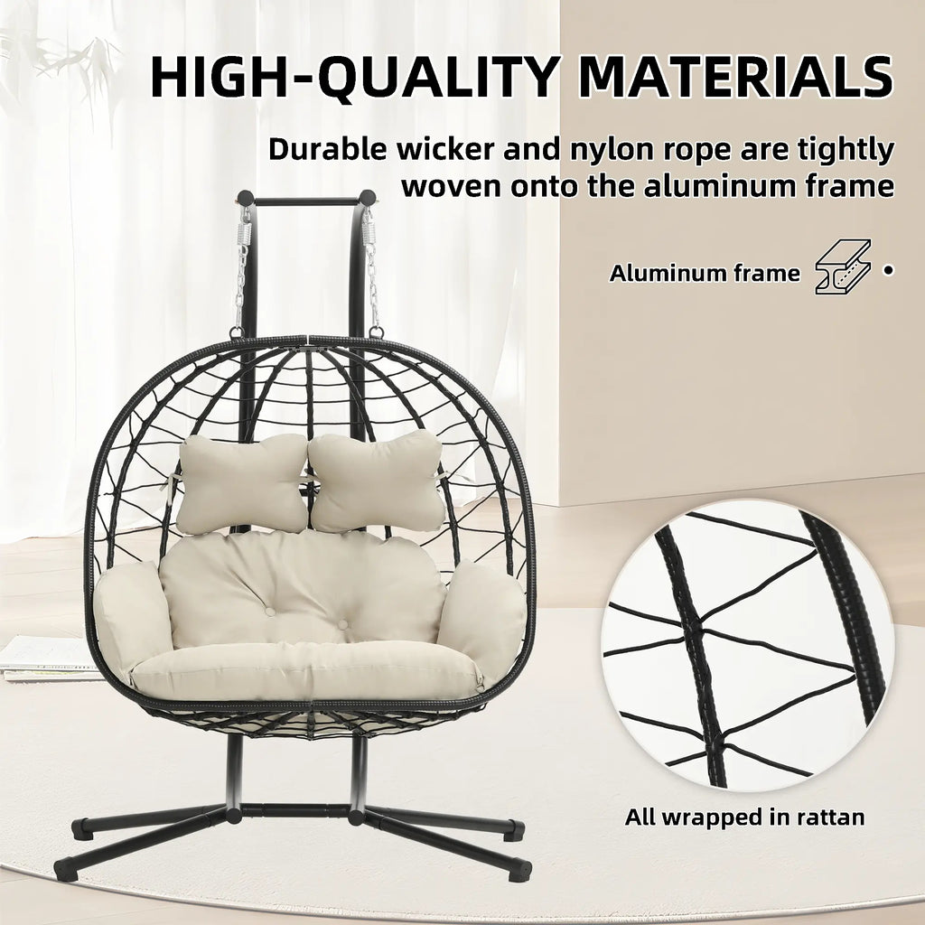 Double Hanging Egg Chair with Cushion,Capacity 700lbs