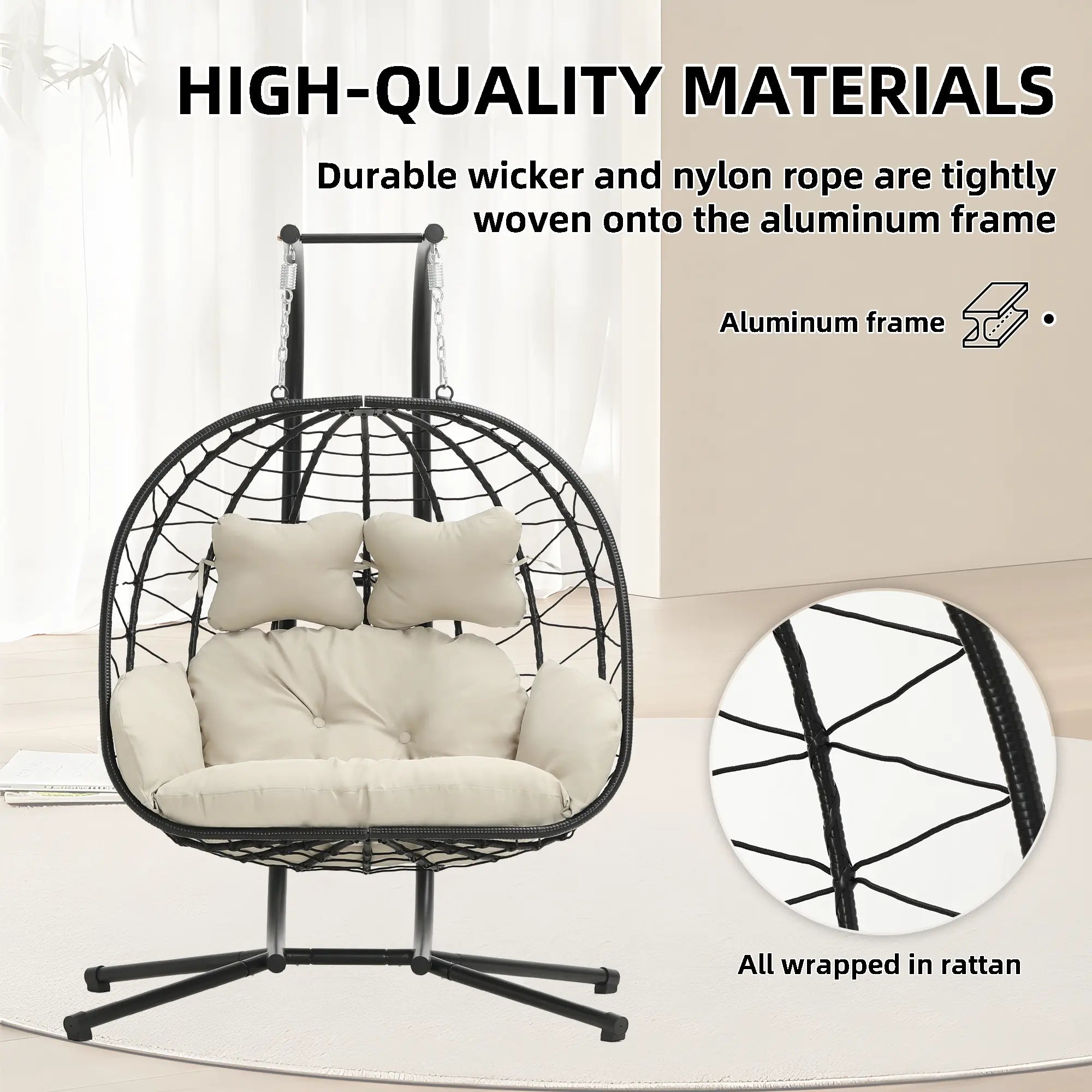 Double Hanging Egg Chair with Cushion,Capacity 700lbs