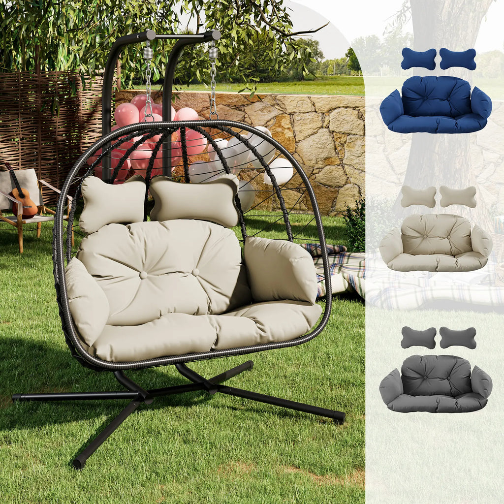 Double Hanging Egg Chair with Cushion,Capacity 700lbs