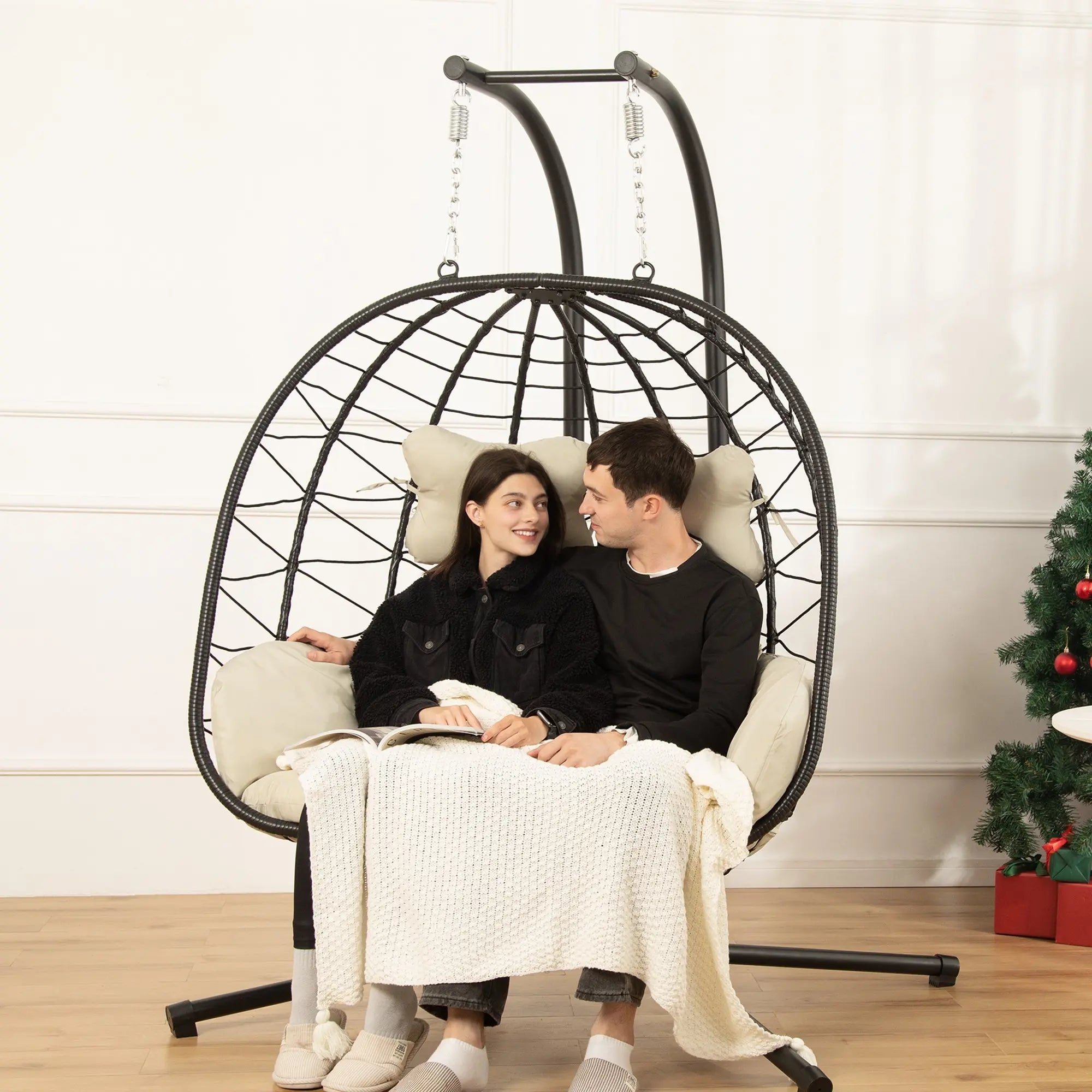 Double Hanging Egg Chair with Cushion,Capacity 700lbs