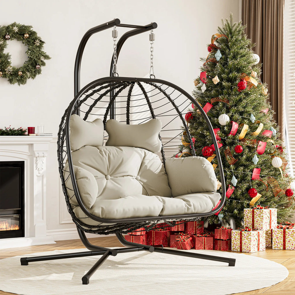 Double Hanging Egg Chair with Cushion,Capacity 700lbs