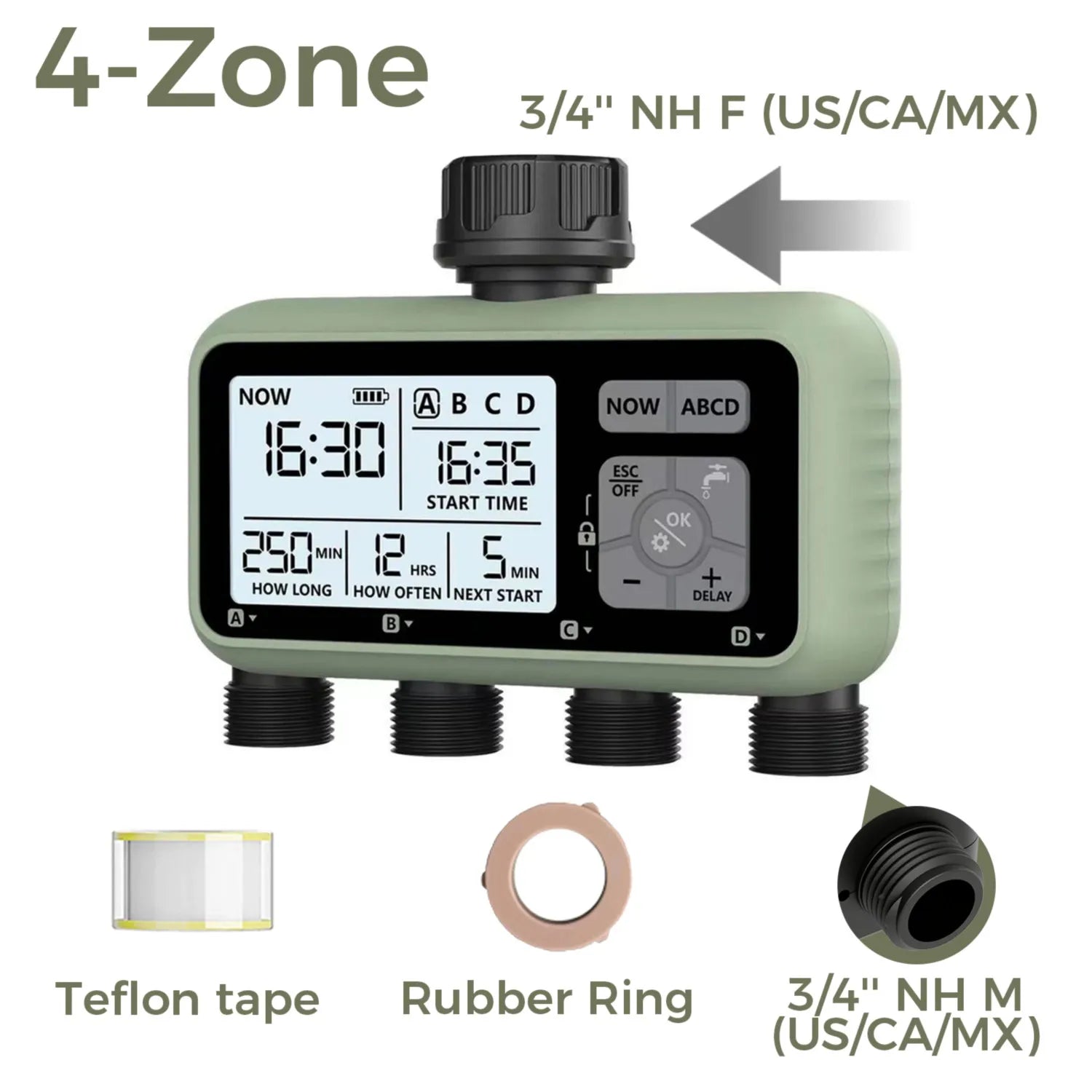 Water Timer 4 Zone Garden Programmable Automatic Irrigation Timer