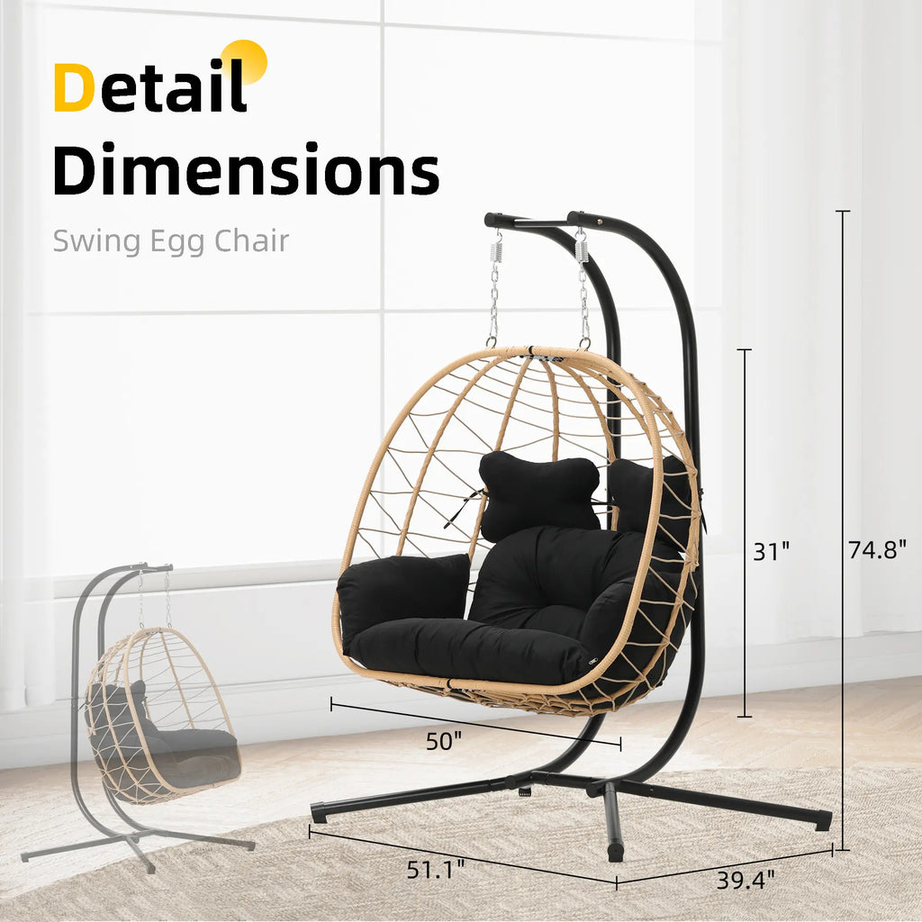 Double Hanging Egg Chair with Cushion,Capacity 700lbs