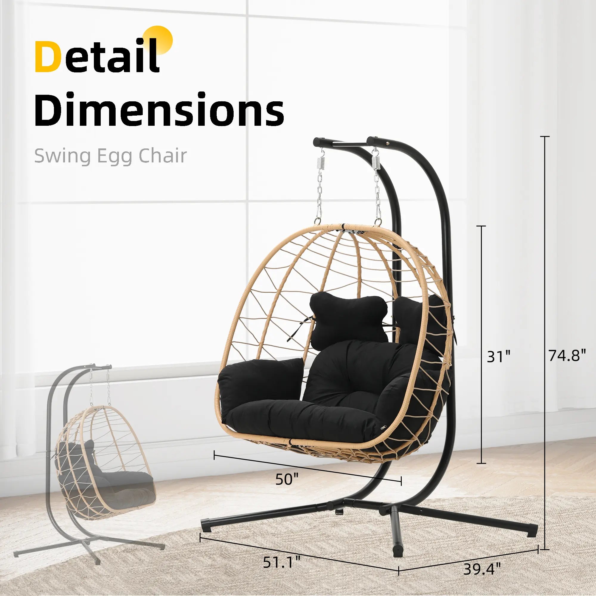 Double Hanging Egg Chair with Cushion,Capacity 700lbs