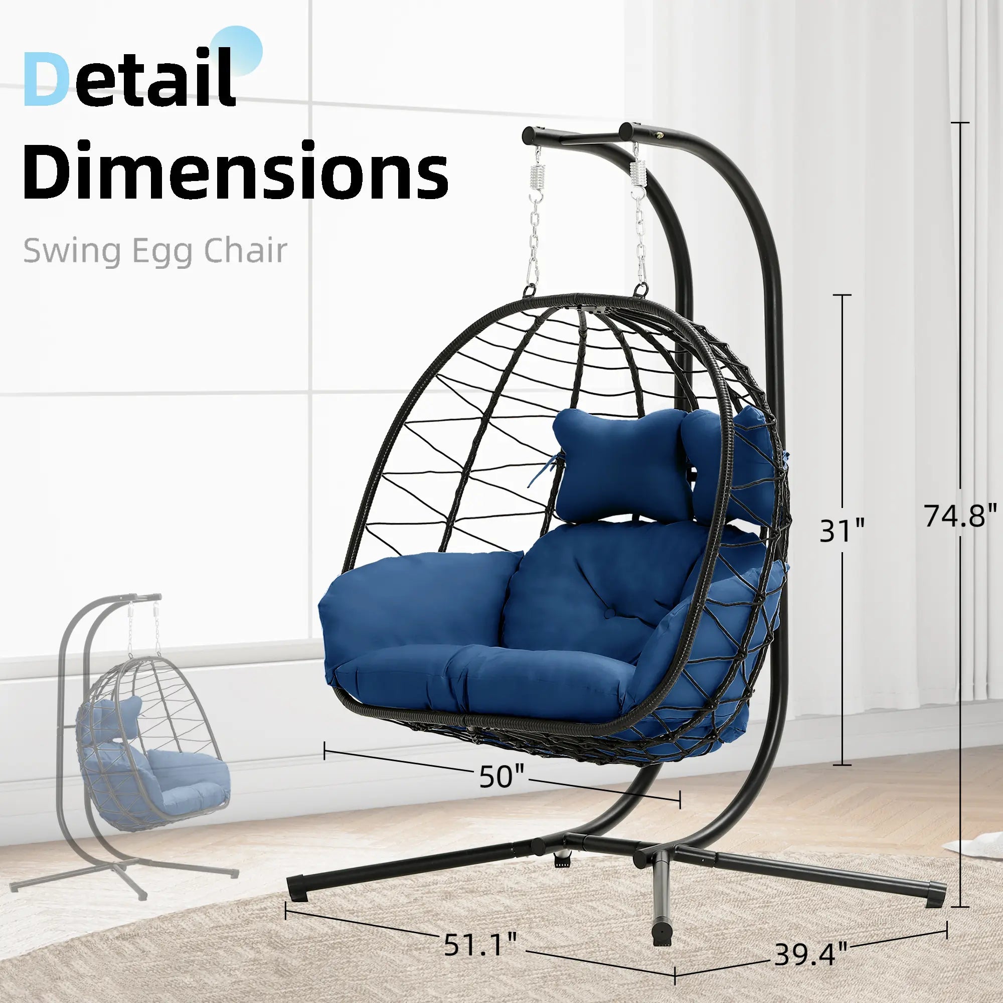 Double Hanging Egg Chair with Cushion,Capacity 700lbs