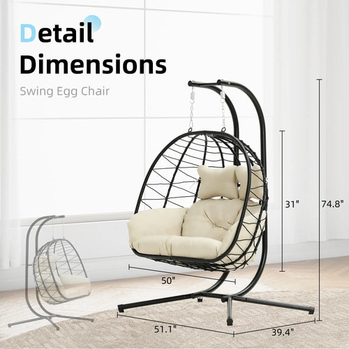 Double Hanging Egg Chair with Cushion,Capacity 700lbs